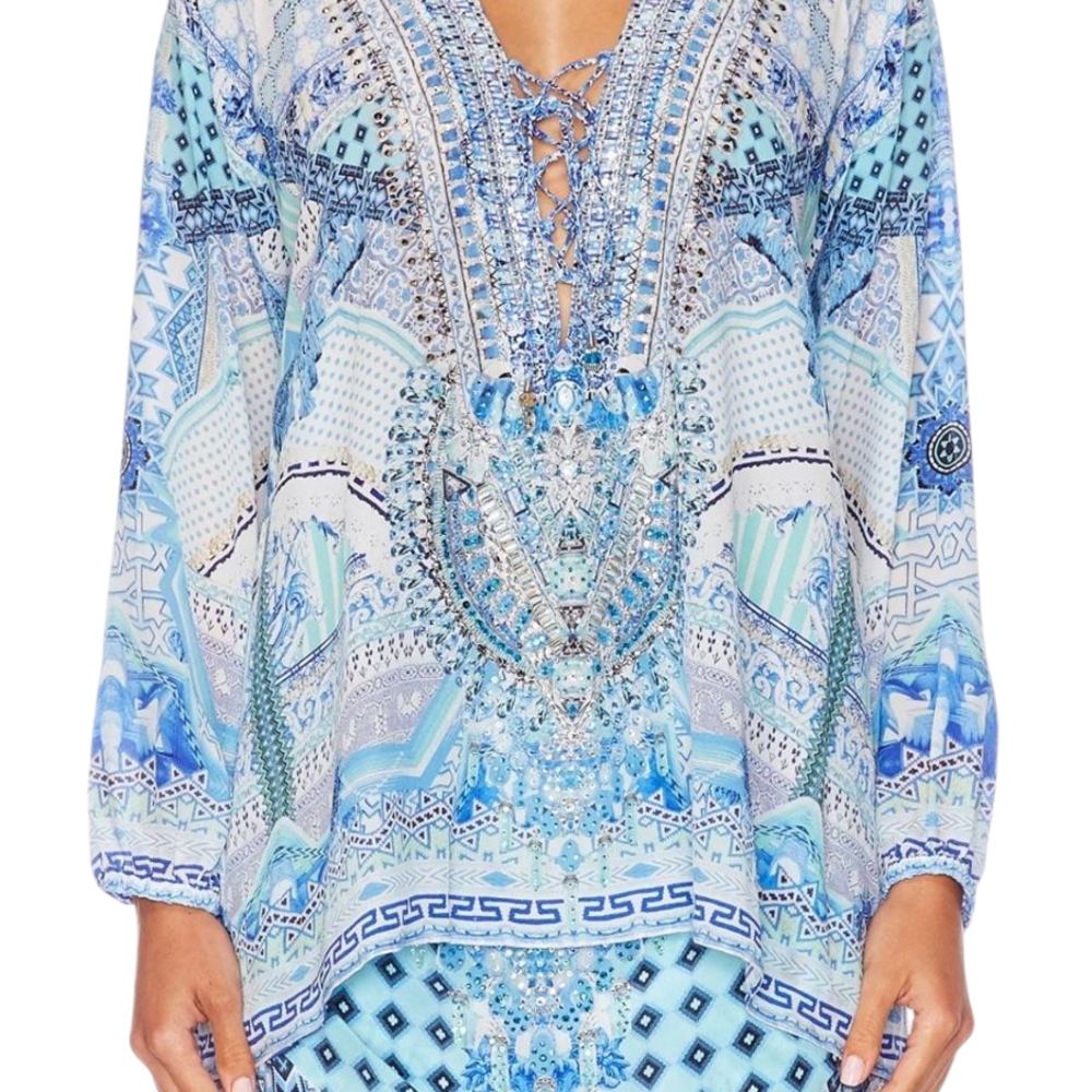 CAMILLA Day Dreamer Silk Embellished Lace Up Tunic Top Shirt Blouse Designer S - Picture 14 of 14